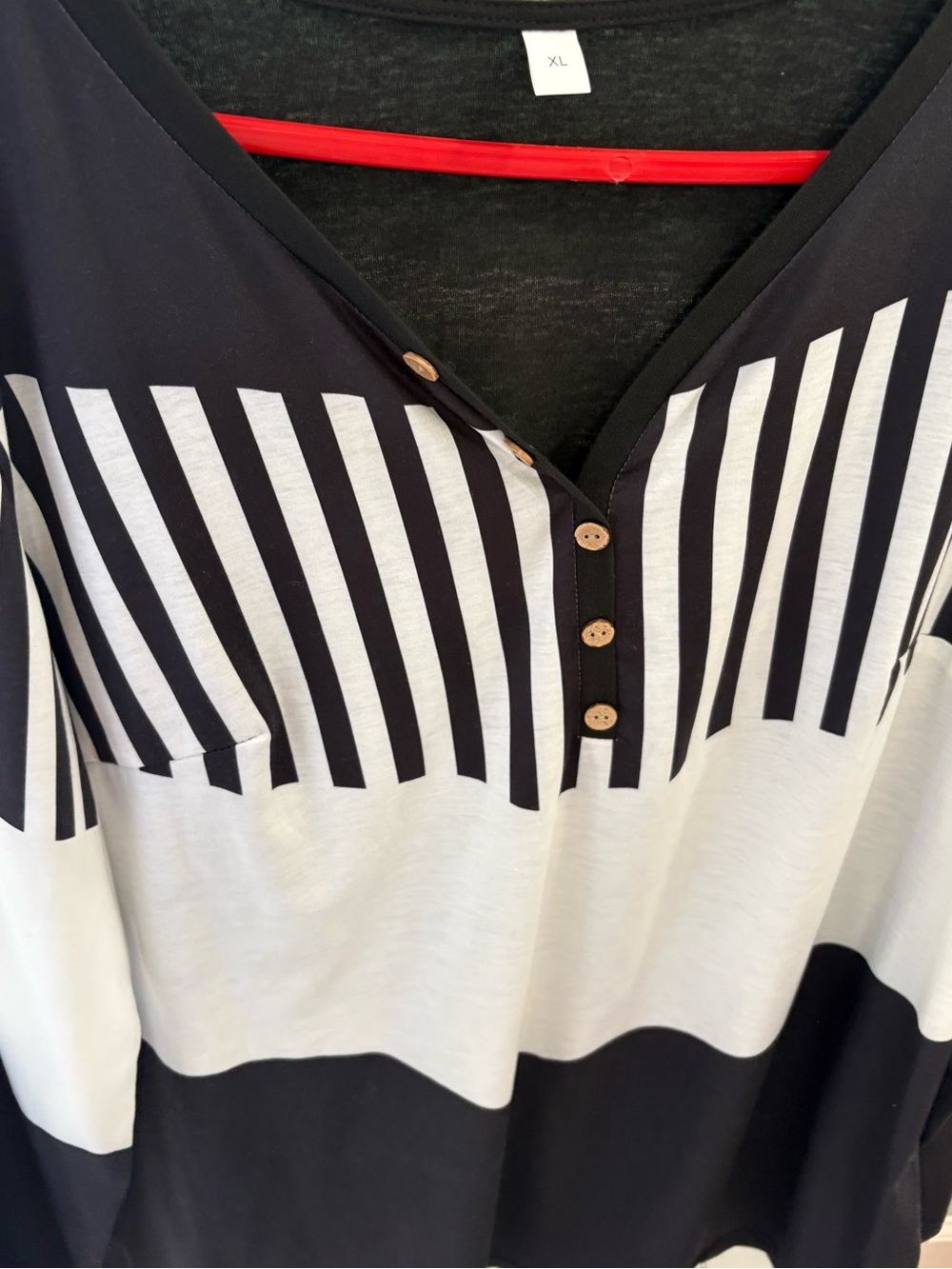 Women’s Black & White Striped Henley Top